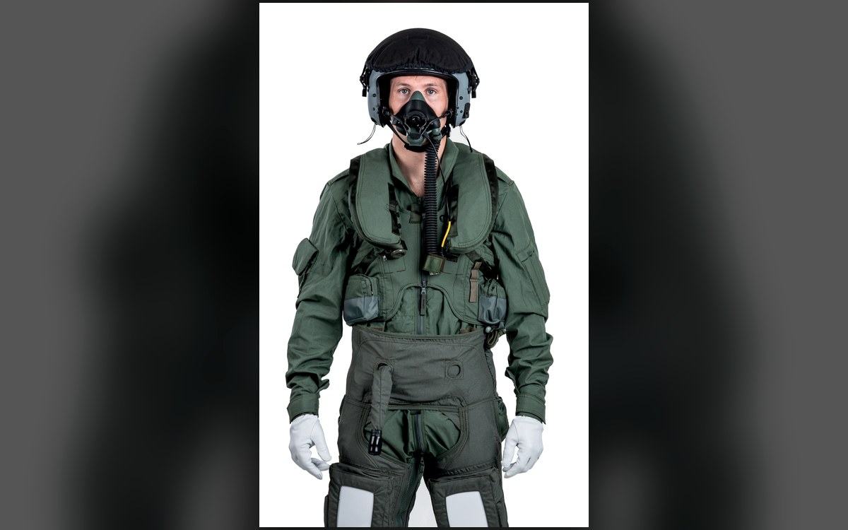Beaufort integrated aircrew flight ensemble — helmet, oxygen mask, flight jacket and anti-G trousers