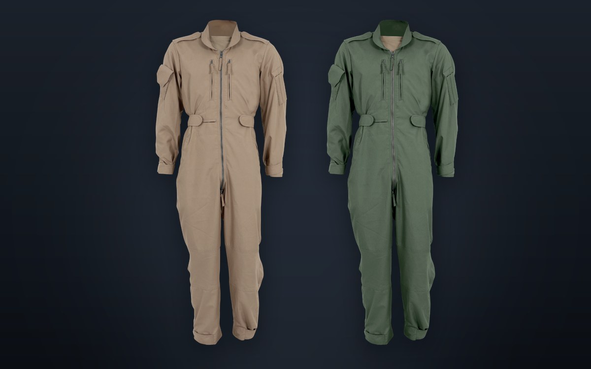 Beaufort lightweight flame-resistant flight coveralls in tan and sage green