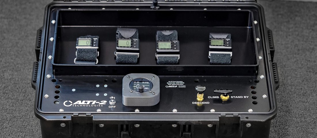 TC-10 altimeter test chamber with four altimeters under calibration
