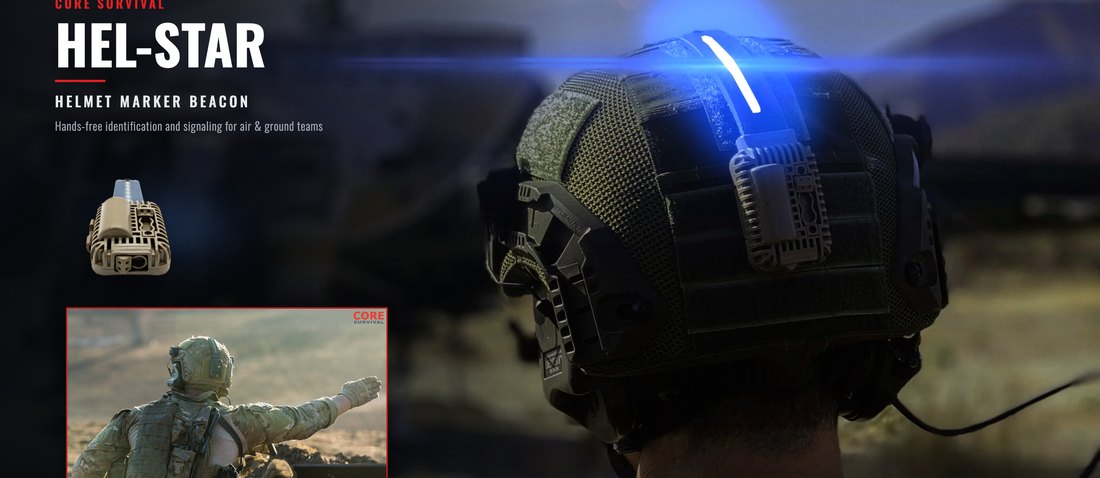 HEL-STAR 5 helmet marker beacon active on a helmet during air-ground operations