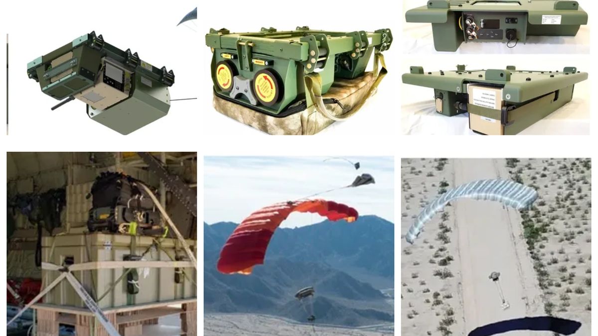 JPADS lineup — MAGU guidance units, rigged loads and precision canopy descent