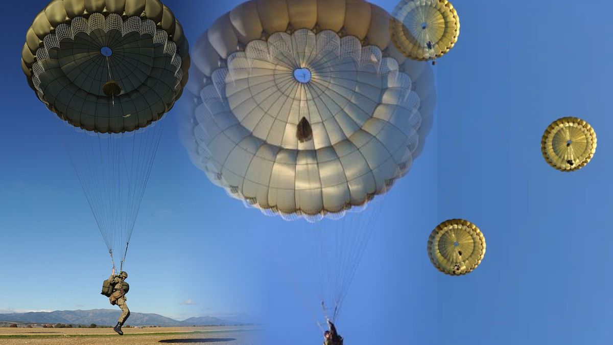 Static line parachute systems — round canopies from descent to landing