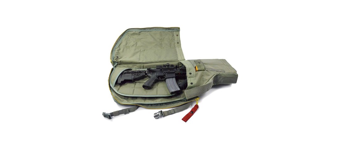 Modular airborne weapons case open with a carbine stowed inside